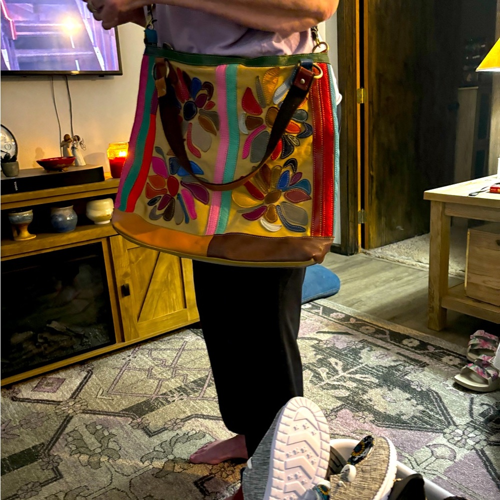 Leather multi colored tote